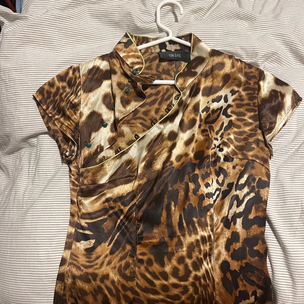 Kim Shui Studio 100% silk leopard print Qipao cheongsam mini dress - Picture 2 of 4